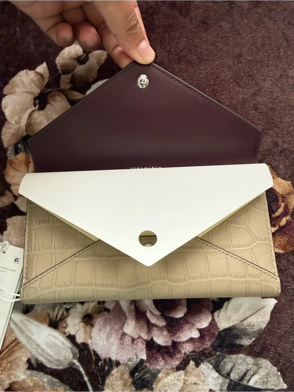 TORY BURCH Soft Custard Multi Color-Block Envelope Snap Closure Long Wallet NWT